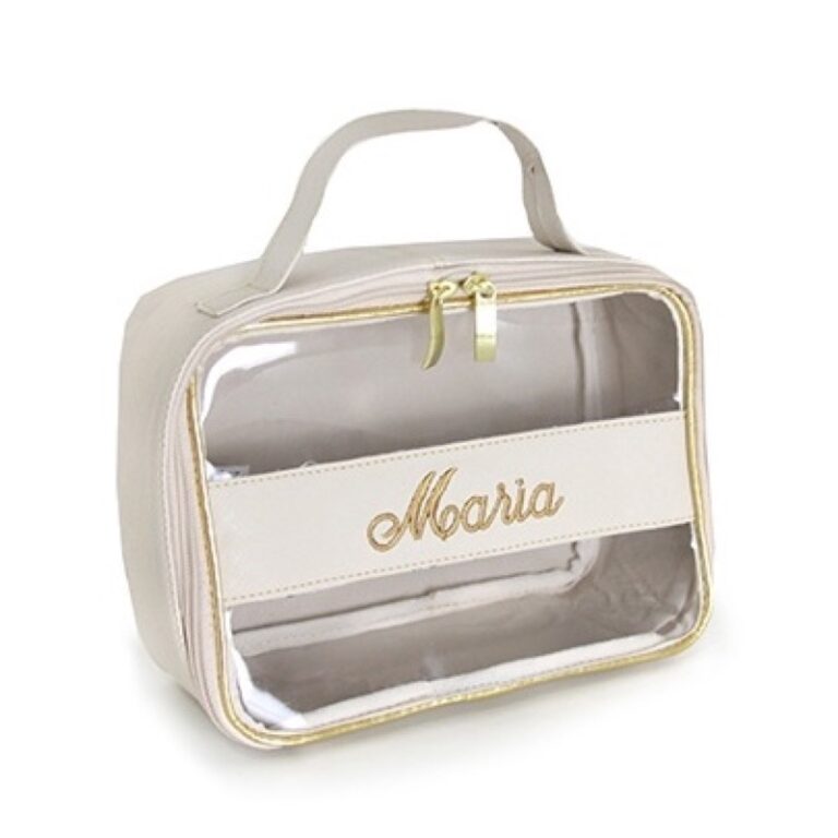 Necessaire transparente bordada para organizar a maquiagem