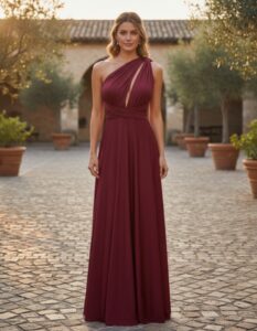Vestido multiformas que se amarra de vários jeitos para festa de casamento