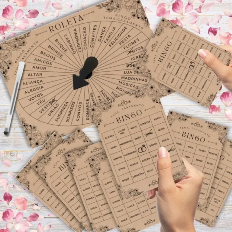Cartelas de bingo de casamento em papel kraft