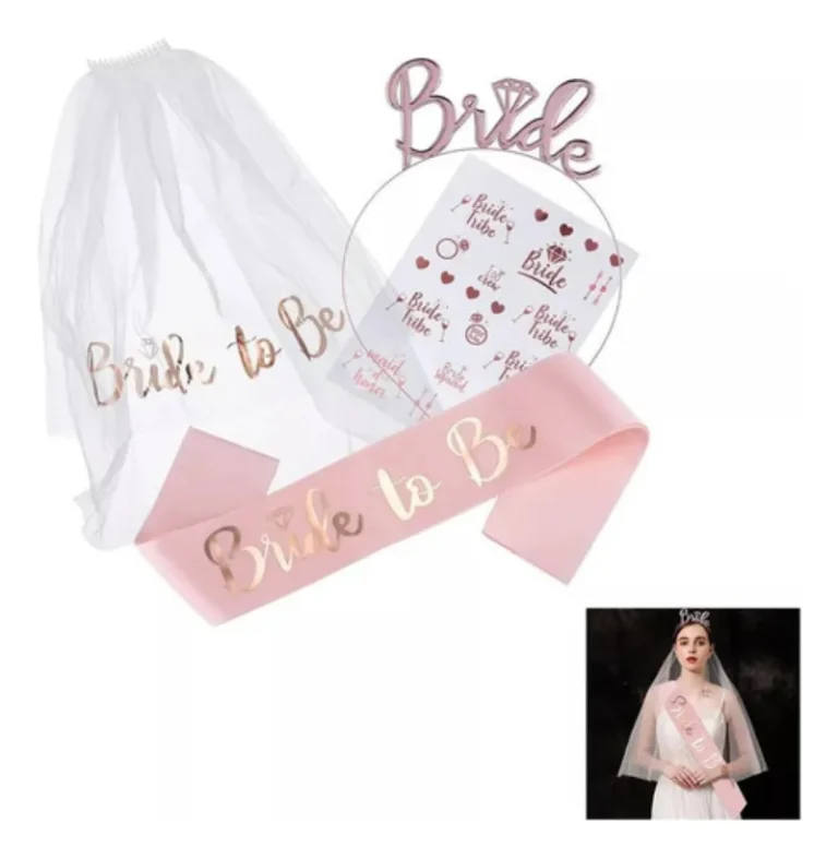 Kit com tiara, véu e faixa