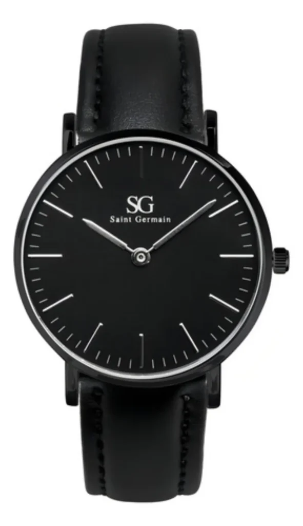 Relógio masculino com pulseira de couro preto