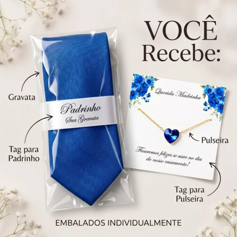 Kit combinando gravata para o padrinho e pulseira para a madrinha
