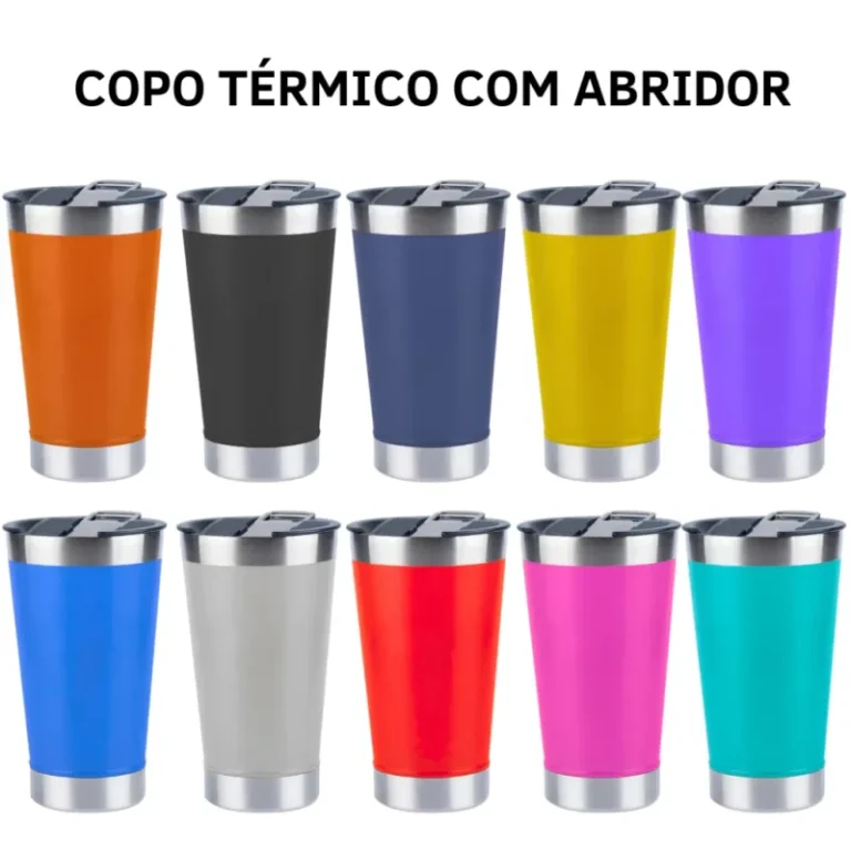 Kit de copos térmicos com tampa e abridor de garrafa