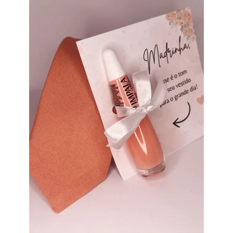 Kit de convite para padrinho e madrinha com gravata e esmalte