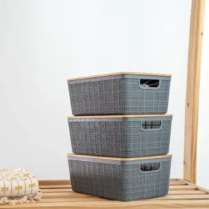 Kit de caixas organizadoras com tampa de bambu