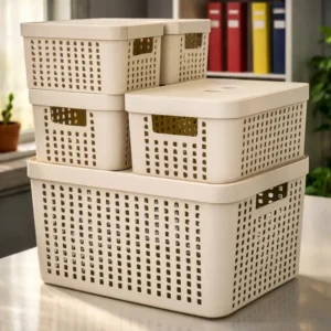 Kit com 5 caixas organizadoras com tampa